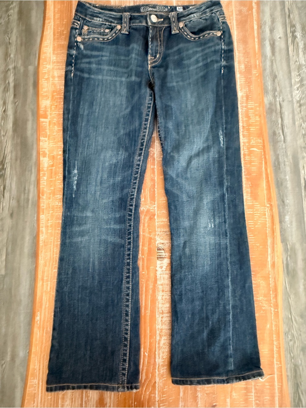 Miss Me LA Dark Blue Western Boot Cut Jeans. Full of details Size 30 like New!